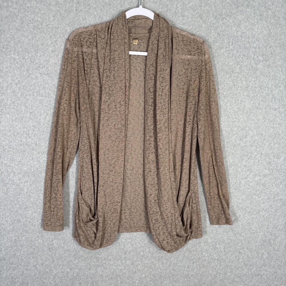 Free People Cardigan XS Draped Burnout Sheer Pockets Neutral Thin Comfy Cozy